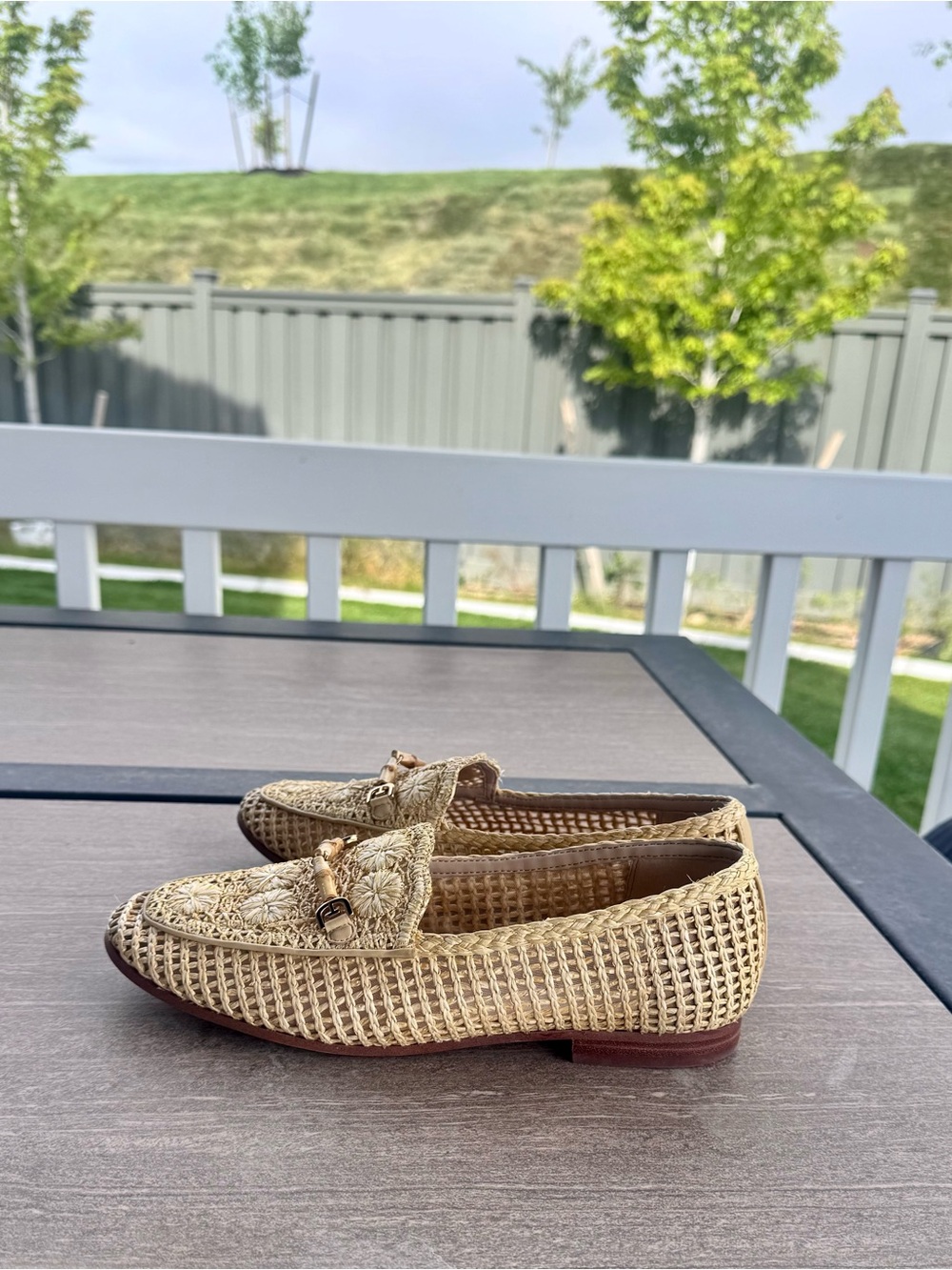 Sam Edelman Raffia Floral Woven Loafers Size 8